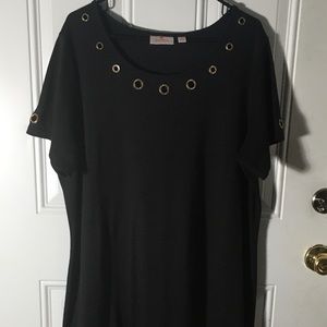 Quacker Factory by Jeanne Bice black short sleeved scoop neck midi dress size 1X